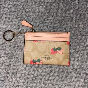 Coach Tan and Pink Strawberry Card Holder